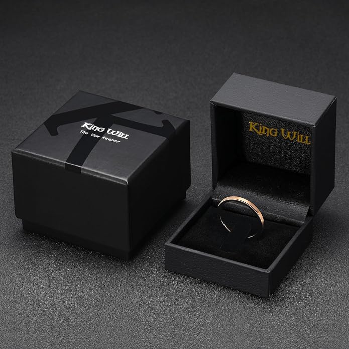King Will Basic Gold/Rose Gold/Brown Plated Tungsten Wedding Band for Men/Women, 2mm/4mm/6mm/8mm/10mm/12mm Width Band Rings, Pipe Cut Matte Brushed Finish Cigar Band Ring Comfort Fit
