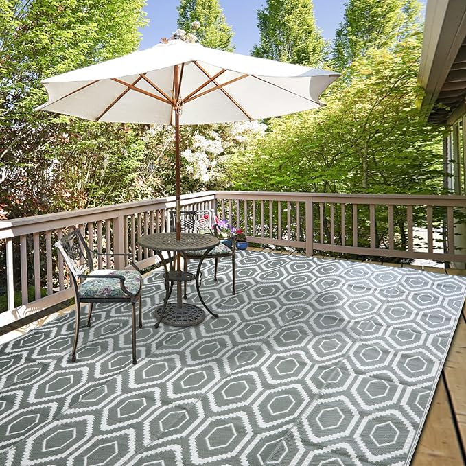 fifame Outdoor Camping Rugs, 9x12 Outdoor Rug Patios Clearance Plastic Straw Rug Weatherproof Reversible Mats, Large Floor Mat for Outdoors, RV, Patio, Backyard, Deck, Picnic, Beach, Trailer, Camping
