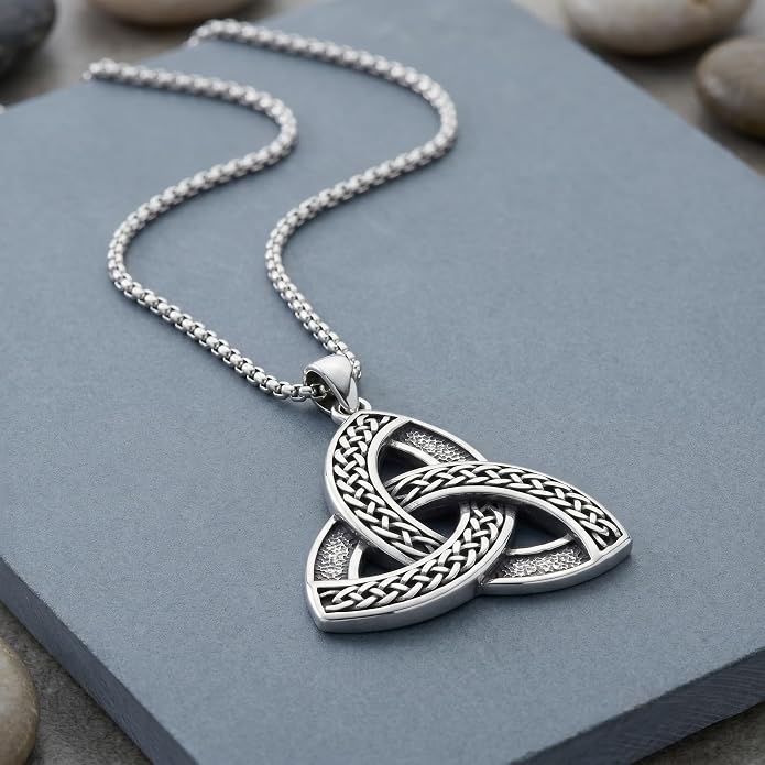 Celtic Necklace for men Sterling Silver Celtic Knot Triquetra Triangle Trinity Necklace Gift for Men