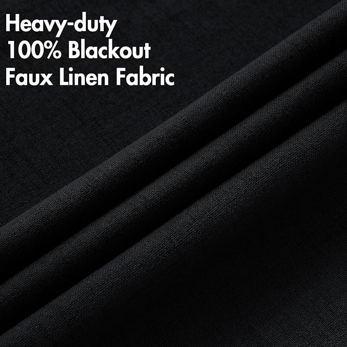 MIULEE Linen Texture 90 Inches Curtains for Bedroom 100% Blackout Thermal Insulated Halloween Black Curtains Grommet Room Darkening Drapes for Living Room 52x90 Inch (2 Panels)