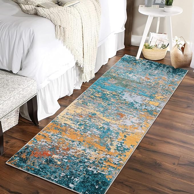 ROYHOME 2x6 Modern Abstract Runner Rug, Multi Color | Non Slip Soft Rug Stain Resistant Low Pile Non Shed Machine Washable for Hallway Kitchen Bathroom