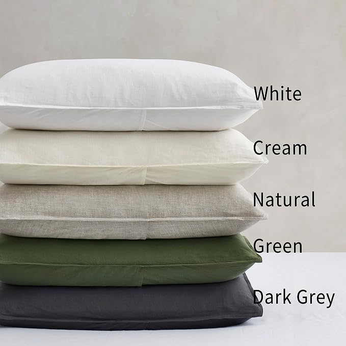 ATLINIA 100% Linen Pillowcases Set of 2, King Size 20" x 36" Pillow Case, Linen Pillow Sham Dark Grey