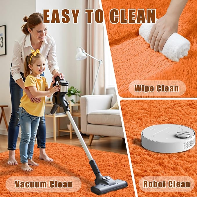 8x10 Area Rug for Living Room:Ultra Soft Fluffy Shag Brown Rugs,Large Fuzzy Plush Indoor Non Slip Carpet Washable Rug for Bedroom Kids Nursery Office Dorm Modern Decor(Orange 8'x10')