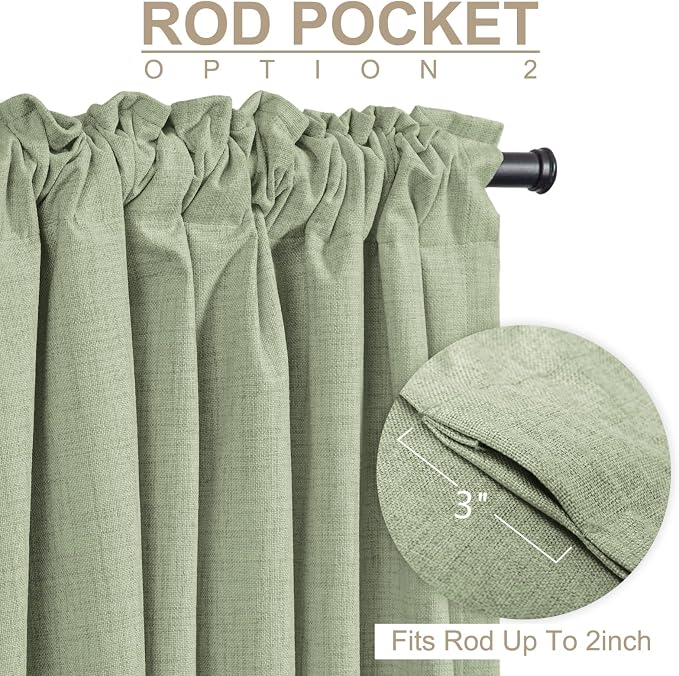 100% Blackout Shield Linen Blackout Sliding Door Curtains for Living Room, Back Tab/Rod Pocket Thermal Insulated Curtains for Sliding Glass Doors, 1 Panel Set, 100" W x 84" L, Sage