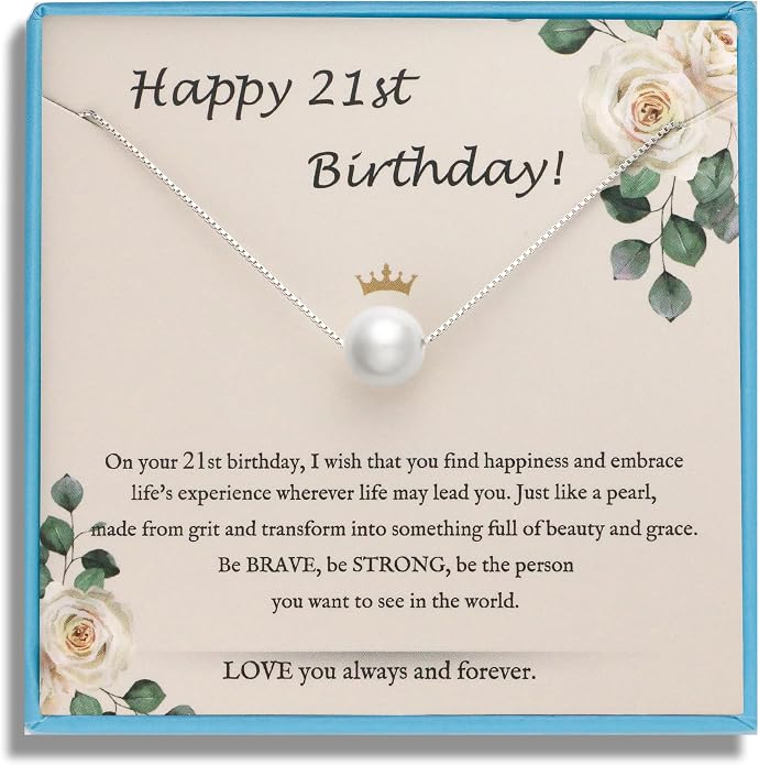Sereney Sterling Silver Birthday Gifts for Girls Women, Pearl Necklace as 7 9 10 11 13 15 16 18 21 30 40 50 60 Year Old Birthday Gifts, Single Pearl Necklace as Bday Gifts for Friends