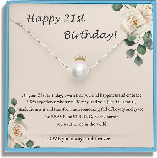 Sereney Sterling Silver Birthday Gifts for Girls Women, Pearl Necklace as 7 9 10 11 13 15 16 18 21 30 40 50 60 Year Old Birthday Gifts, Single Pearl Necklace as Bday Gifts for Friends