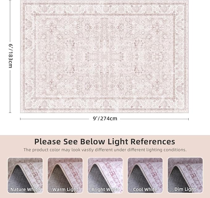 Light Pink 6x9 Rugs for Bedroom Nursery Rug Vintage Aesthetic Cute Boho Floral Washable Area Rug Indoor Carpet for Kids Room Playroom Living Room