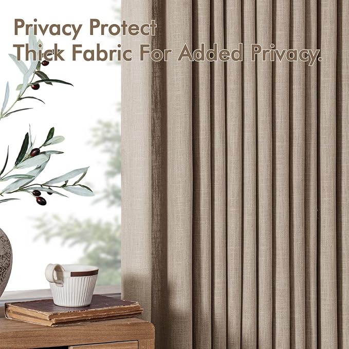 MIULEE Pinch Pleated Thick Linen Curtains 102 Inches Long 2 Panels for Living Room Bedroom, Linen Textured Drapes Pleat Back Tab Memory Trained Light Filtering Boho Grey Beige Window Curtains