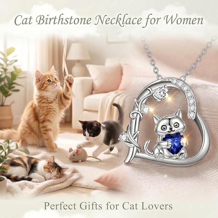 PELOVNY Teddy Bear Necklace for Women 925 Sterling Silver Bear/Highland Cow/Fox/Cat/Axolotl Birthstone Necklace Christmas Birthday Jewelry Gifts for Mom Daughter Wife Sister