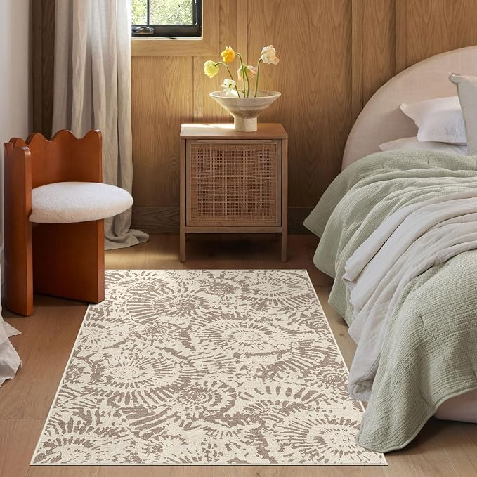 BLISSA Washable 3x5 Entryway Rug - Ultra Thin Taupe Modern Non-Slip Entry Rug Small Door Mat Indoor Entrance Soft Geometric Boho Neutral Abstract Area Rugs for Bedroom Bathroom Kitchen Mudroom Foyer