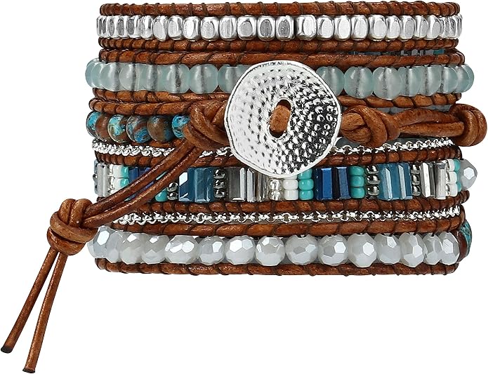 Bracelet for Women – Handmade Vegan Boho Natural Stone Layered Bracelet, Thailand Bohemian Stackable Beaded Wrap Bracelets, Summer Hippie Bracelet Stack, Fashion Jewelry Gifts