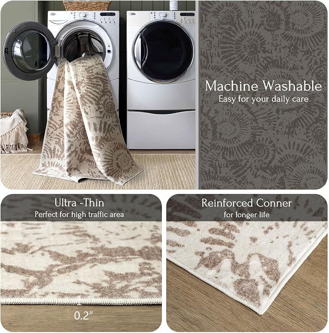 BLISSA Taupe Modern Living Room Rug - 8x10 Soft Washable Bedroom Area Rug Non-Slip Low-Pile Neutral Contemporary Abstract Rugs for Living Room Bedroom Dining Room Under Table Nursery Large Carpet