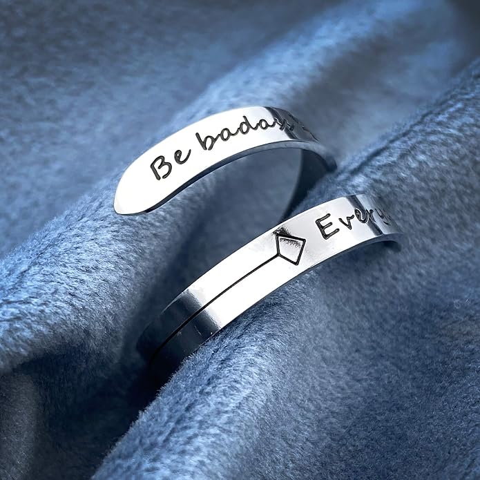 Vrycot Adjustable silvery Inspirational Stainless Steel Adjustable Bands Cool Stacking Opening Gift for Women Statement