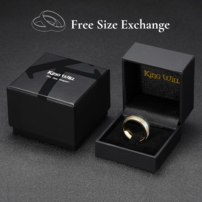 King Will Tungsten Rings for Men Meteorite Carbon Fiber Wood Inlay Mens Wedding Engagement Band Domed Polished