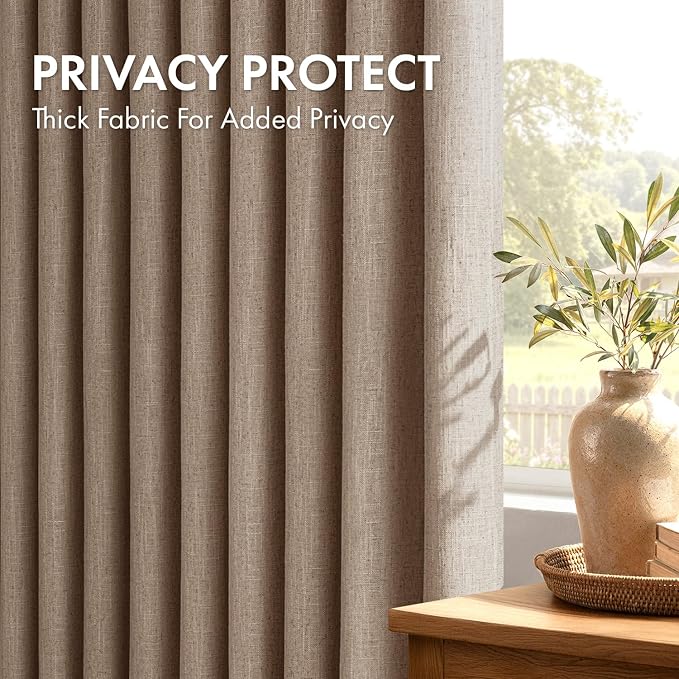 MIULEE 4 Panels Set Pinch Pleated Linen Curtains 84 Inches Long for Living Room Bedroom, Thick Linen Memory Trained Drapes Pleat Back Tab Light Filtering Linen Brown Window Curtains with Hooks