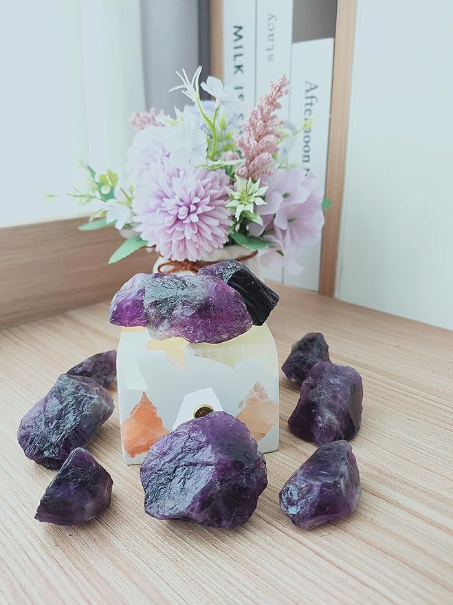 Luckeeper 0.5 lb Rough Crystals Bulk Raw Amethyst Quartz Healing Stones for Tumbling, Wire Wrapping, Wicca Reiki,Meditation