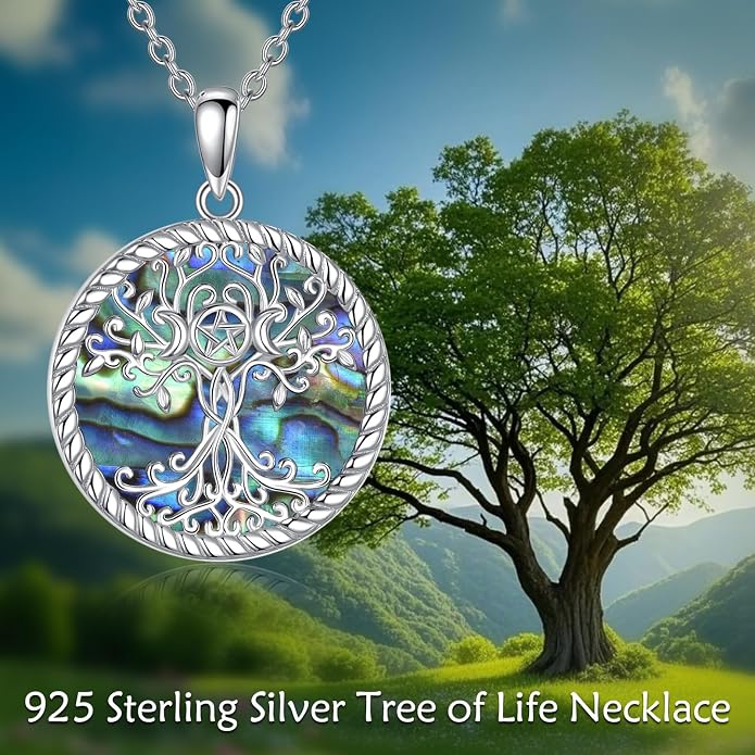 POPLYKE Tree of Life Necklace for Women Sterling Silver Celtic Knot Family Tree With Blue/Purple/Volcano Crystal Irish Gifts for Mom Wife Birthday Christmas