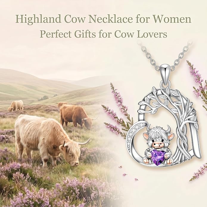 PELOVNY Teddy Bear Necklace for Women 925 Sterling Silver Bear/Highland Cow/Fox/Cat/Axolotl Birthstone Necklace Christmas Birthday Jewelry Gifts for Mom Daughter Wife Sister