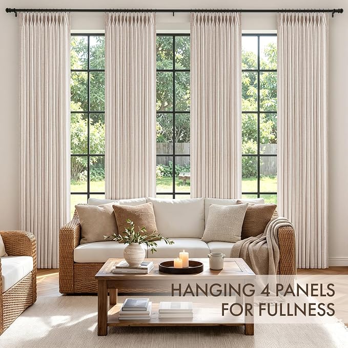 MIULEE 4 Panels Set Pinch Pleated Linen Curtains 96 Inches Long for Living Room Bedroom, Memory Trained Pinch Pleat Drapes Light Filtering Linen Semi Sheer Window Curtains Hooks Rings Back Tab