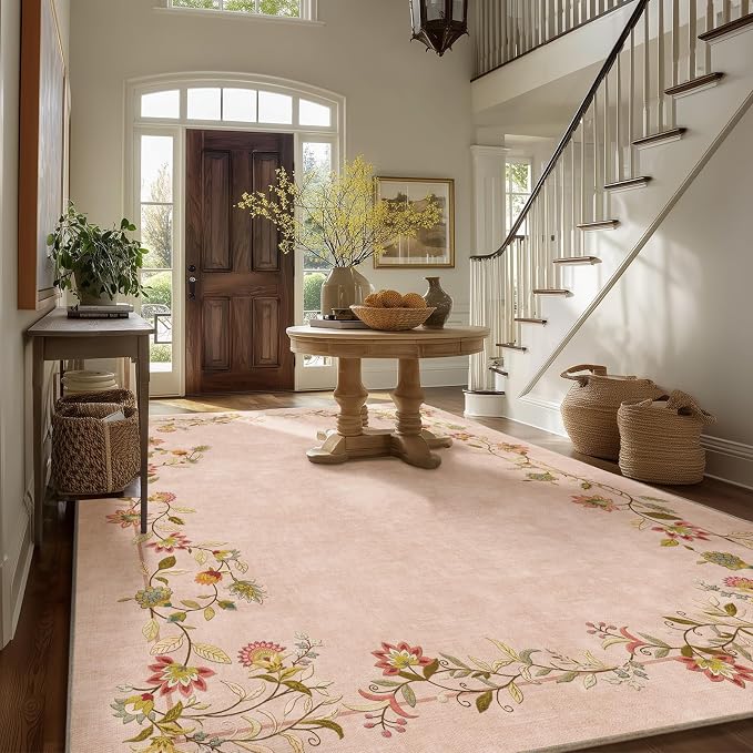 Area Rugs 9x12 Living Room: Washable Rug Stain Resistant Non Slip Low Pile Ultra Soft Faux Wool Lightweight Large Rugs for Bedroom Dining Room Under Table Rug Home Office Nursery Farmhouse Indoor