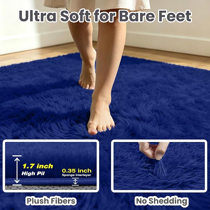8x10 Area Rug for Living Room, Ultra Soft Fluffy Blue Rugs for Bedroom, Non Slip Large Shag Carpet, Fuzzy Plush Nursery Rug, Thick Washable Indoor Floor Carpets for Kids Office Dorm Home Decor