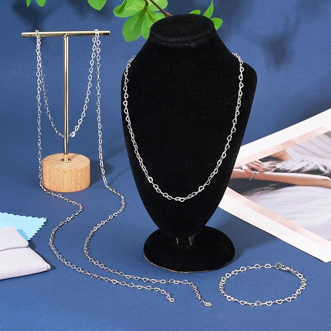 Sterling Silver Heart Chain 3x4mm 3.28 Feet Silver Heart Link Chain Necklace Permanent Bracelet Kit for Women Men Necklace Making