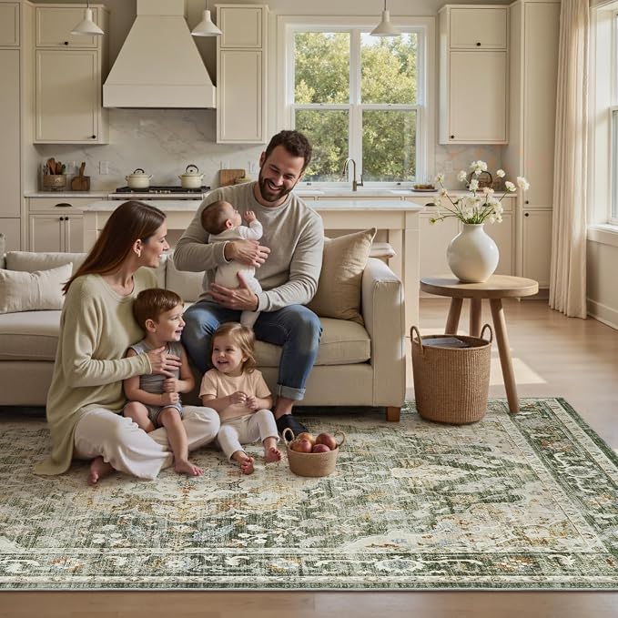 PADOOR 8X10 Area Rug,Rugs for Living Room,Soft Olive Rugs for Bedroom,Machine Washable Rug Non Slip Carpet for Dining Room Living Room Bedside Office