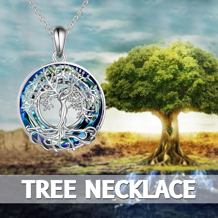 ONEFINITY Tree of Life Necklace for Women Sterling Silver Abalone Shell Crystal Tree of Life Pendant Necklace Family Tree Jewelry for Mom Daughter Sister Girls Christmas Gifts