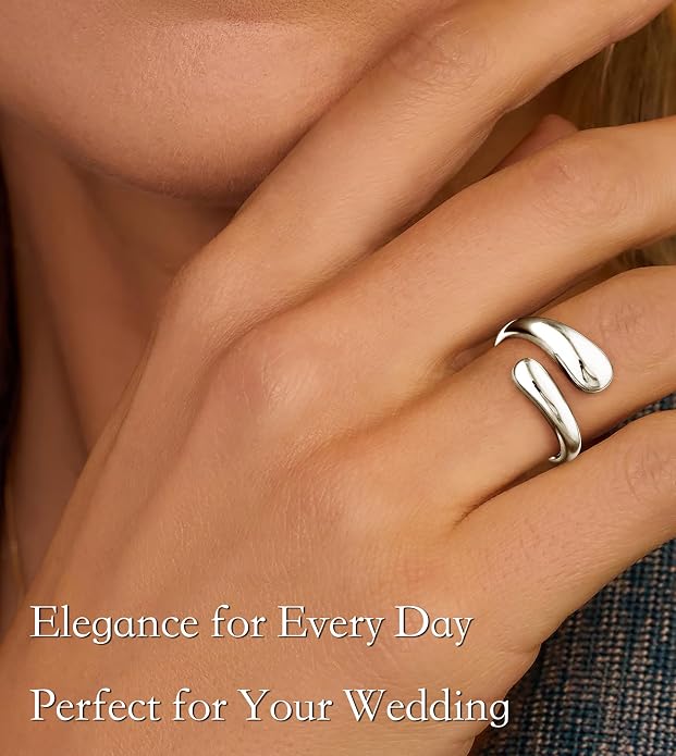 Non Tarnish Gold Chunky Rings for Women, 14K Gold Plated Statement Dome Rings Stacking Silver, Adjustable Mens Eternity Wedding Band Mixed Metal Jewelry Size 3-13
