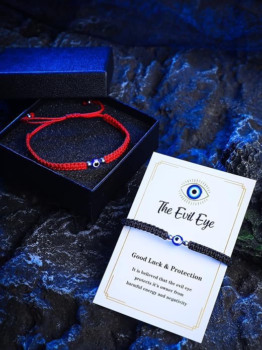 Sasylvia 100 Pcs Evil Eye Bracelets Gift Includes 50 Adjustable Evil Eye Protection Bracelets 50 Wishing Card