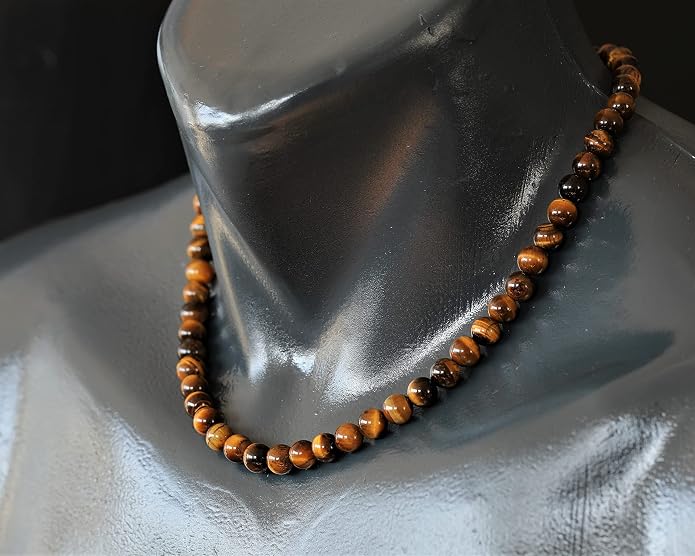 Natural Gemstone Beaded Choker Necklace | 8mm Handmade Adjustable Jewelry for Men & Women | Chakra Balancing Crystal Necklace | Spiritual Gift | Macrame Cord with Extender