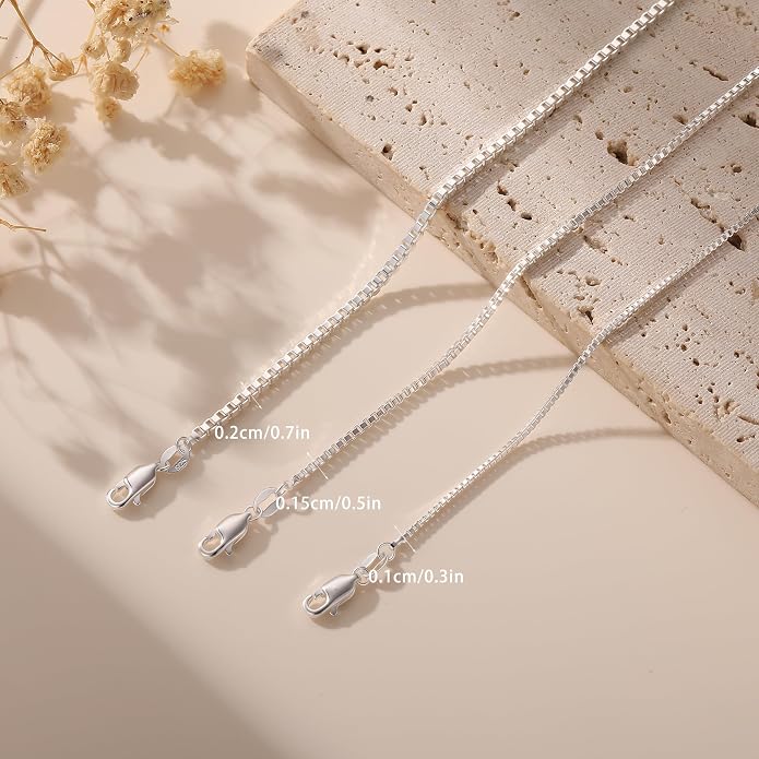 925 Sterling Silver Box Chain Necklace for Women - 1mm/1.5mm/2mm Italian Chains Jewelry Gifts for Women Mom Girlfriend 16 18 20 22 Inch