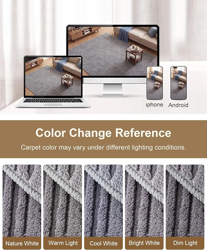 Carvapet 5x7 Area Rug - Modern 3D High Low Pile Texture Floor Carpet, Washable Soft Plush Velvet Rug with Skid-Resistant Backing for Living Room Bedroom Nursery, Grey
