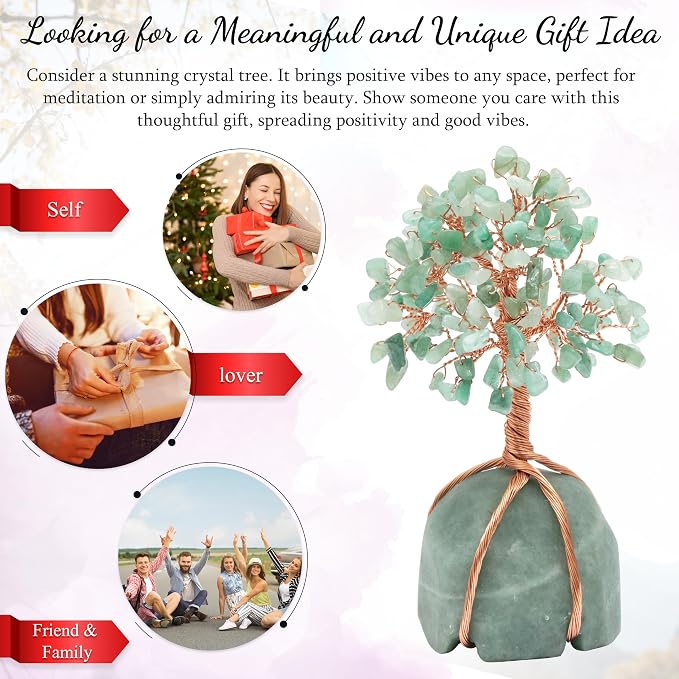 Crocon® Green Aventurine Crystal Tree, Birthday Gifts for Women, Men & Friends, Green Aventurine Stone Base Tree of Life Decor for House, Sister Gift, Birthday Gifts for Mom & Dad, House Warming Gift