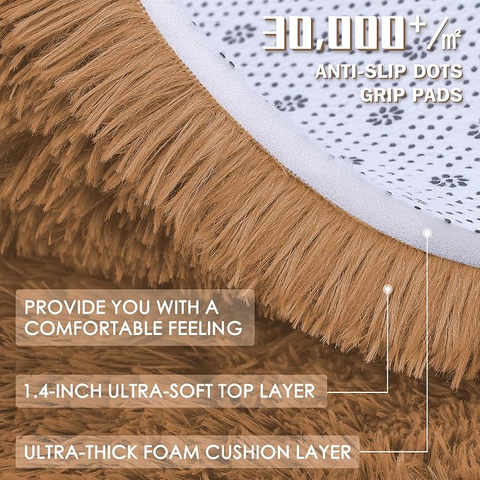 OLANLY 6x9 Machine Washable Large Area Rugs for Living Room, Bedroom, Soft Fluffy Shaggy Bedside Rug, Indoor Floor Carpet for Kids Girls and Boys, Dorms, Nursery, Home Decor Aesthetic, Khaki