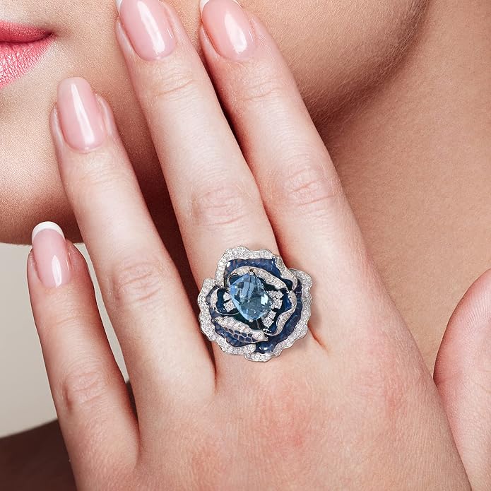 Santuzza 925 Sterling Silver Enamel Flower Statement Ring for Women