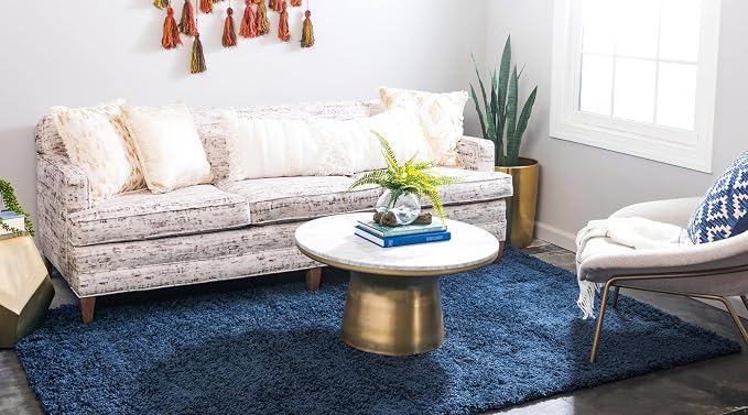 Unique Loom Solid Shag Collection Area Rug (10' x 13' 11" Rectangle, Sapphire Blue/ Navy Blue)