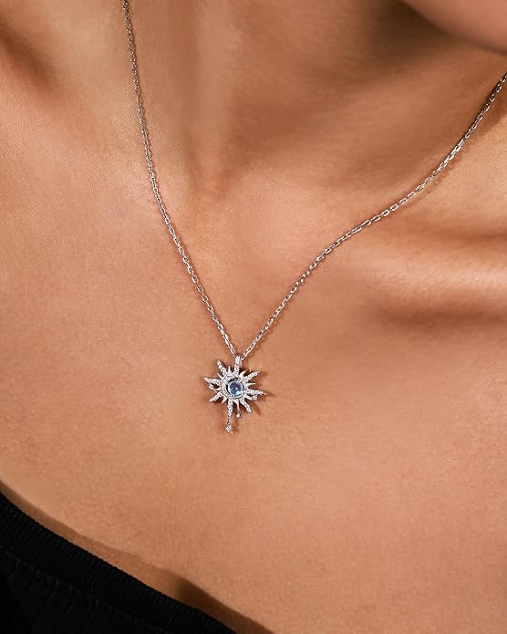 FANCIME Soluna Nexus Necklace for Women Sterling Silver Moon Jewelry Sun Pendant Fine Jewelry Gemstone Birthday Mothers Day Gifts for Wife