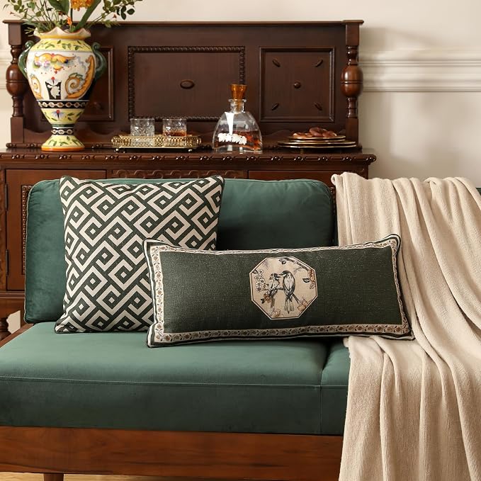 ISAENNE Vintage Linen Square Throw Pillow Cover,Set of 2,18"x18"-Murad B | Designer French Pillow Cover,Concealed Zipper Design,Sofa,Bedroom,Living Room,Lounge Chairs,All Season Home Decor