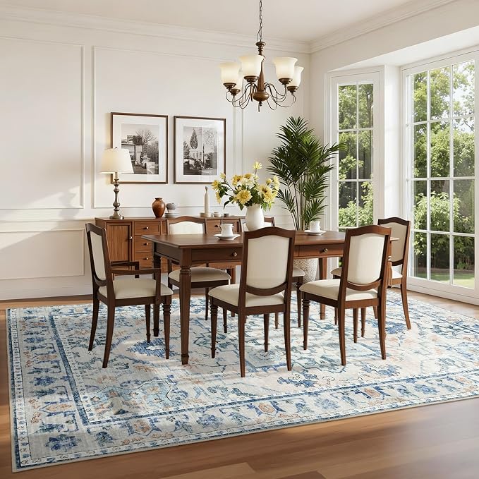 Joydeco 5x7 Area Rug for Livingroom, Bed Room, Home Office, Blue Grey | Vintage Machine Washable Non Slip