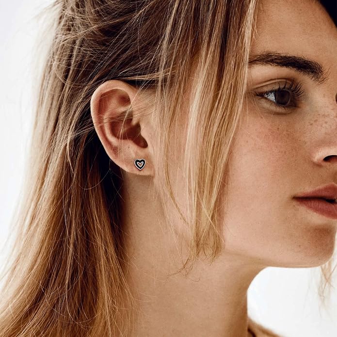 FindChic Hypoallergenic Sterling Silver Small Bar/Heart/Dot/Triangle/Butterfly/Lightning Studs Earrings Minimalist Geometric Jewelry Valentine Gifts for Women Men Girls, with Gift Box