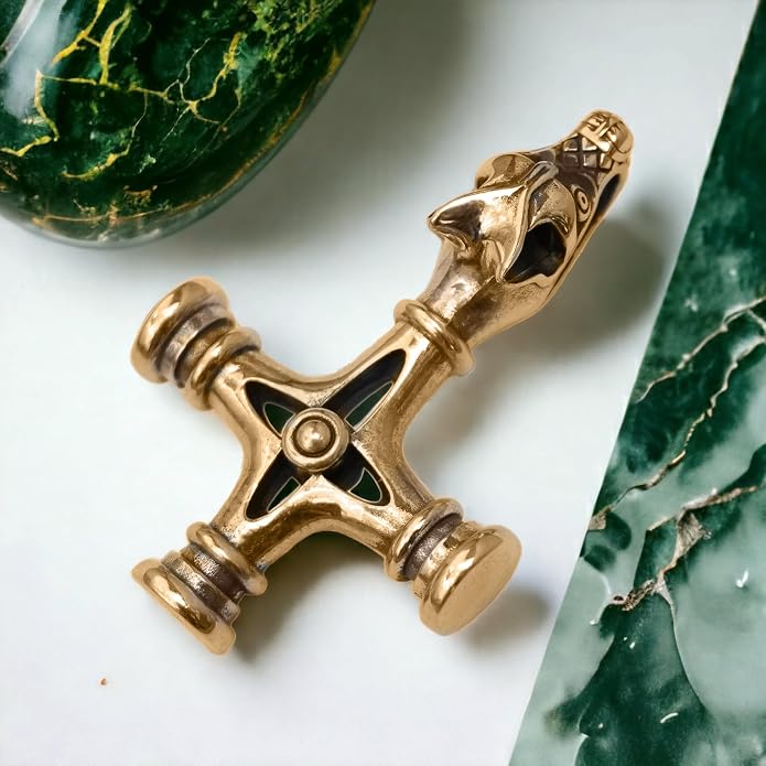 Viking Wolf Cross Necklace 925 Sterling Silver Bronze - Icelandic Thors Hammer Fenrir Pendant - Mens Amulet Norse Nordic Celtic Jewelry - Gothic Biker Gifts for Men - Handmade