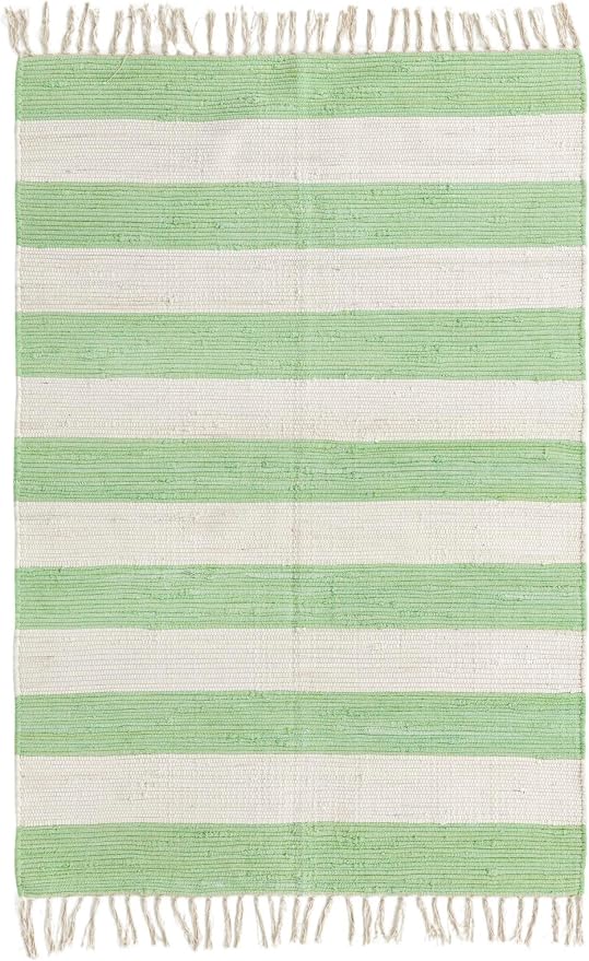 Unique Loom Chindi Rag Collection Area Rug - Striped (4' 1" x 6' 1" Rectangle, Green and Ivory)