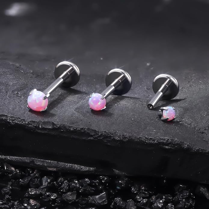 Ruifan Titanium Flat Back Lip Rings Externally Threaded Earrings Studs Nose Rings 20G 18G 16G Round Opal Tragus Cartilage Lobe Rook Helix Conch Labret Medusa Piercing Jewelry for Women Men