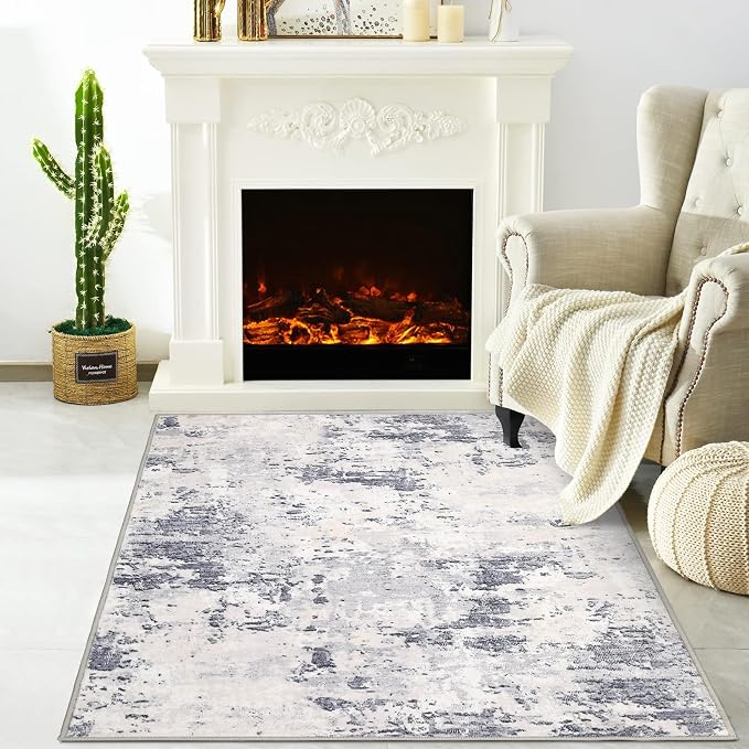 ROYHOME Modern Abstract 2x3 Area Rug Non Slip Non Shedding Low Pile Stain Resistant Rug for Entryway Kitchen Bedroom,Grey Taupe