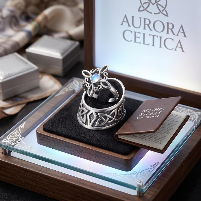 Witches Knot Rings 925 Sterling Silver Witch's Magical Knot Rings Black Onyx/Moonstone Pagan Jewelry Celtic Cross Jewelry for Women