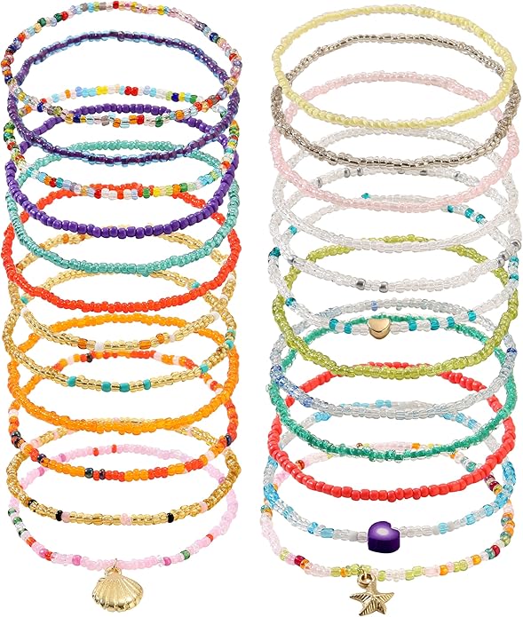 Beaded Anklets for Women Handmade Boho Beaded Ankle Bracelets Colorful Beads Foot Anklets for Women