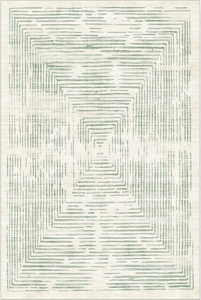 BLISSA 6x9 Area Rugs for Bedroom, Soft Washable Sage Green Lines Borderd Modern Abstract Throw Rug Non-Slip Striped Carpet for Living Room Dining Room Office Nursery Classroom Dorm Room Decor