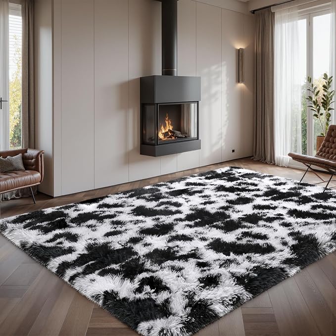 Sour Lemon 8x10 Area Rugs for Bedroom Living Room, Large Fluffy Shag Cow | Shaggy Carpet, Soft Plush Furry Bedside Rugs, Anti Slip,Washable Area Modern Rugs Floor Mat for Kids Girls Boys Living Room