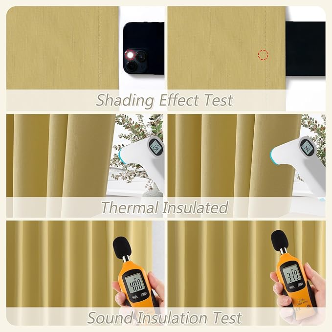 Guken Yellow 100% Blackout Linen Curtains 84 Inch Length 2 Panels Set for Living Room Bedroom Back Tab/Rod Pocket Thermal Insulated Black Out Drapes Room Darkening Window Curtains 84 Inches Long